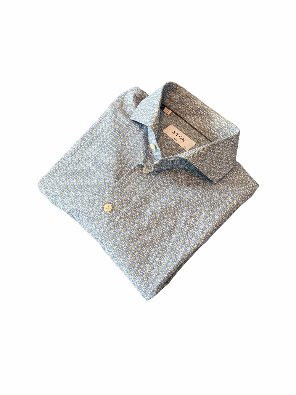 Eton Blue Micro-Pattern Men's Dress Shirt Neck 15 1/2